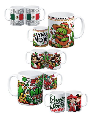 30-tazas-viva-mexico-11oz-fiestas-patrias-bandera-septiembre-blanco-30-tazas-6-unidades-x-5-disenos