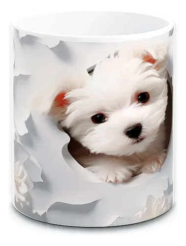 taza-perritos-3d-realista-11oz-regalo-varias-razas-lomitos-blanco-cachorro-bichon-maltes-blanco-entre-flores-blancas-2